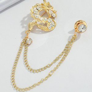 Brooch / Lapel Pin ~ Crystals Dragon ~ Gold